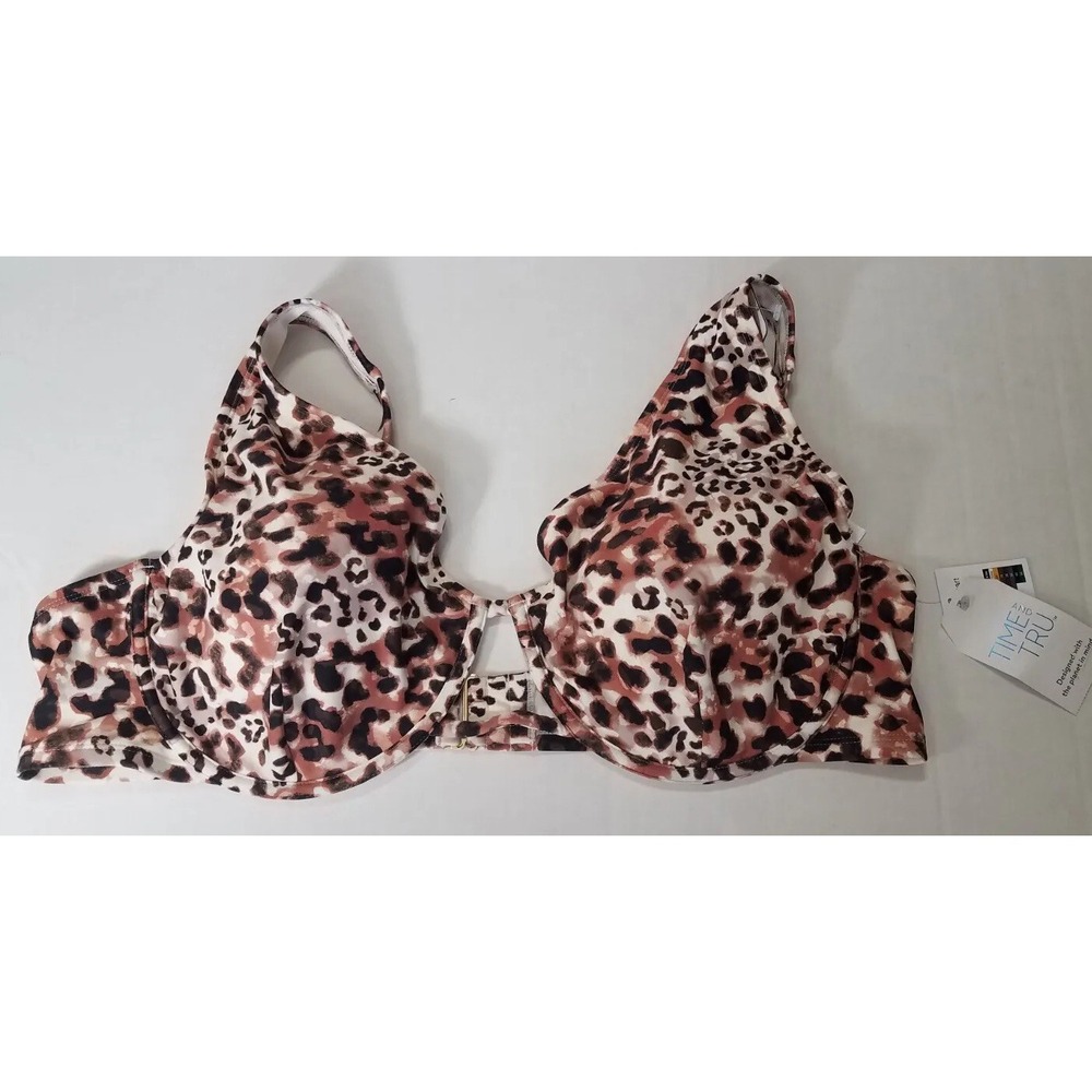 Time‎ and Tru Underwired Bikini Swimsuit Top Cheetah Print 3X (24W-26W) NEW